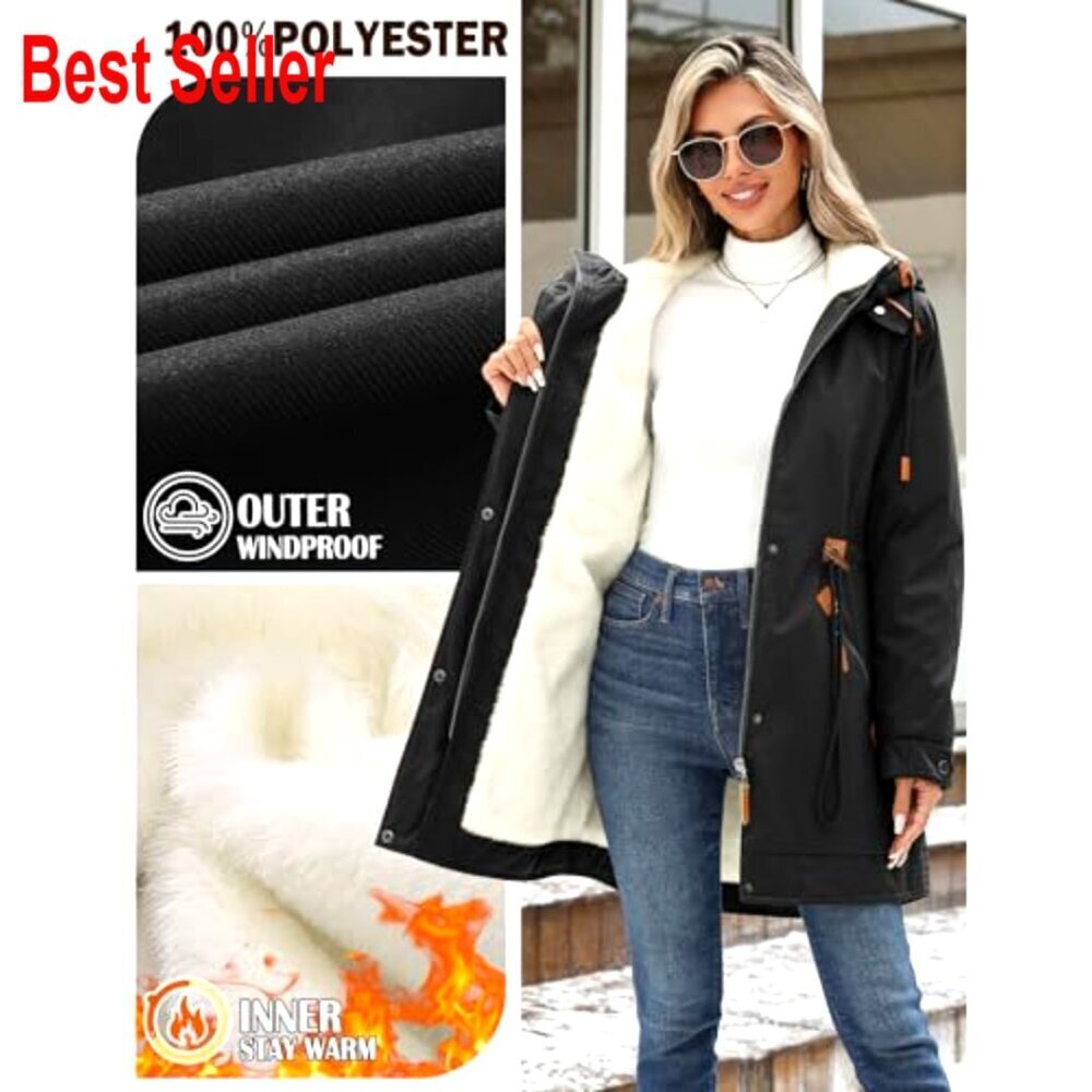 Faux Fur Lined Parka Jacket with Waterproof Hooded Mid-Length Coat - Picture 5 of 7